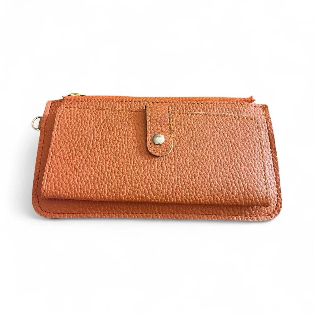 Women's Vegan Leather Wristlet Orange Zip Wallet Cellphone Holder‎ Clutch Bag